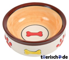 Hundenapf aus Keramik, Pfoten und Knochen