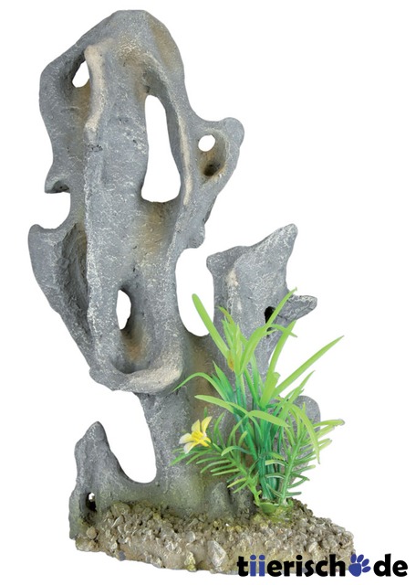 Stein mit Kunstpflanze für Aquarium Bild 1