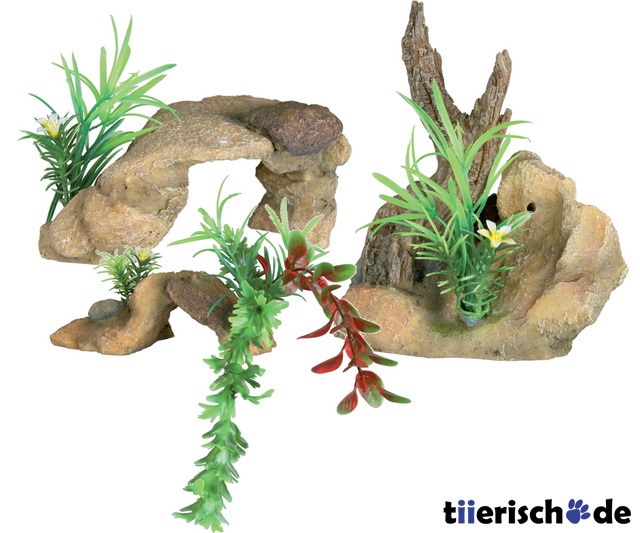 Fels mit Kunstpflanze für Aquarium Bild 1