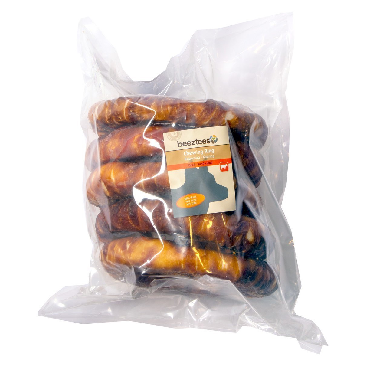 Beeztees Hundesnack Rinderhaut Ring mit Ente, groß, ø 19 cm – Vorteilspack mit 5 Stück Beeztees Hundesnack Rinderhaut Ring mit Ente, groß, ø 19 cm – Vorteilspack mit 5 Stück