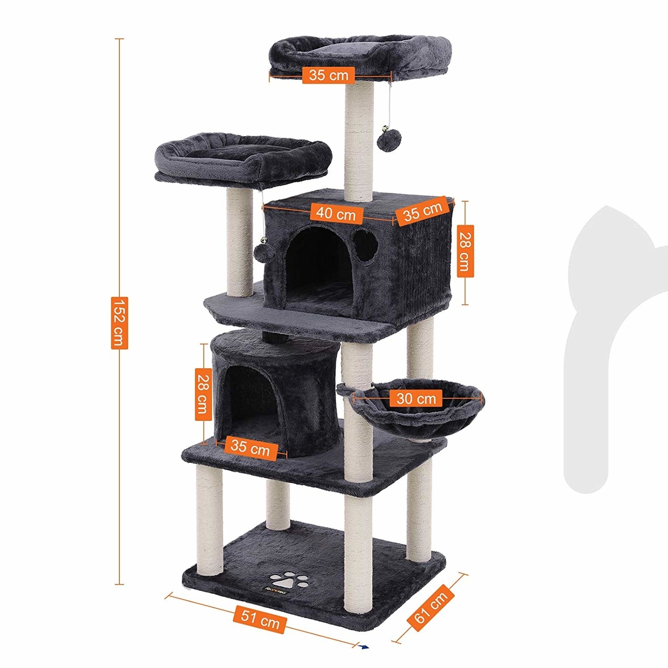 FEANDREA Katzen Kratzbaum mit 2 Höhlen Bild 10