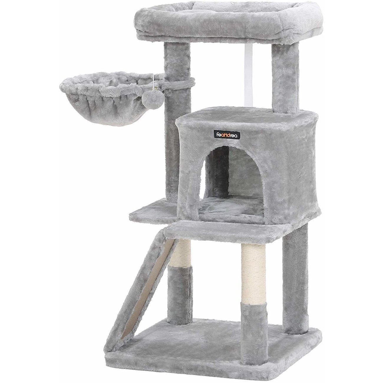 Kleiner Katzen Kratzbaum Grau - Kletterturm Hhe 98,5 Cm Mit Hhle,  Plattformen, Kratzpfosten Und Plschbllen