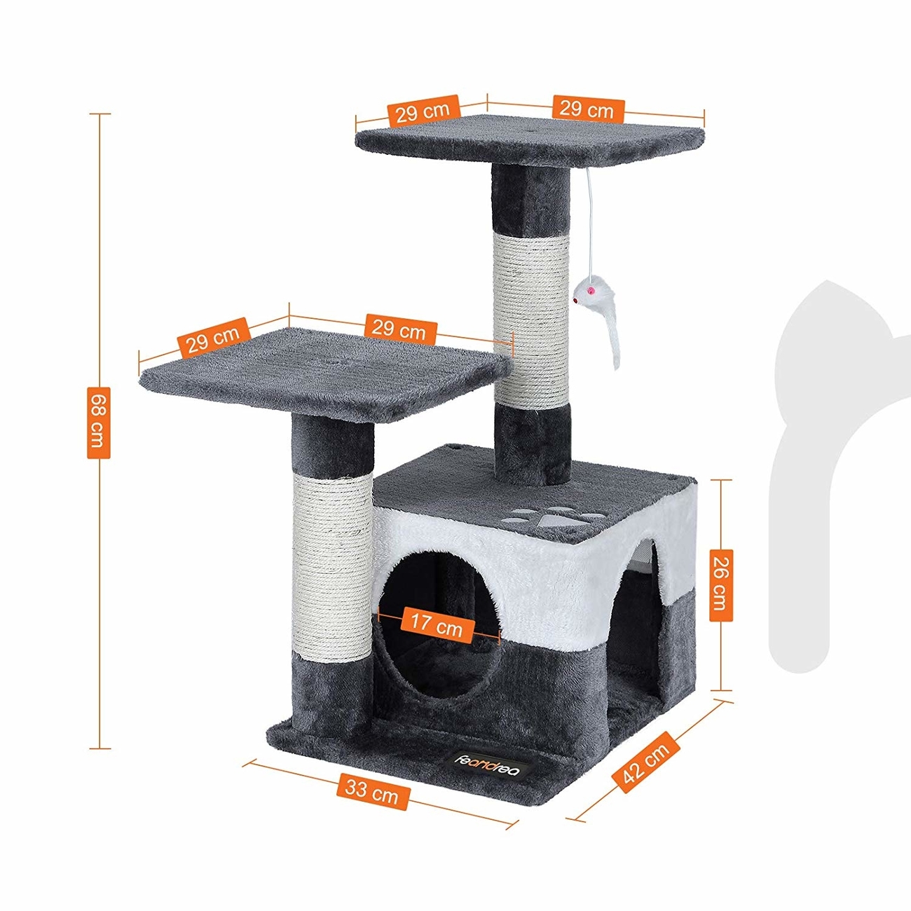 FEANDREA Kratzbaum Grau mit Höhle Bild 7