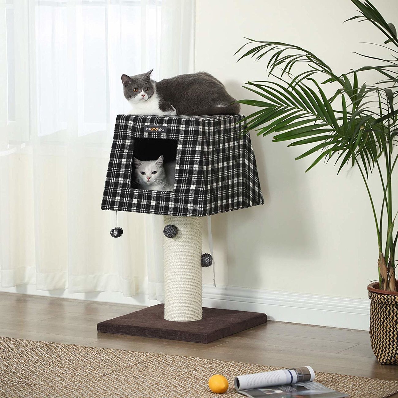 FEANDREA Kratzbaum, Katzenbaum, schwarz-weiß kariert Bild 2