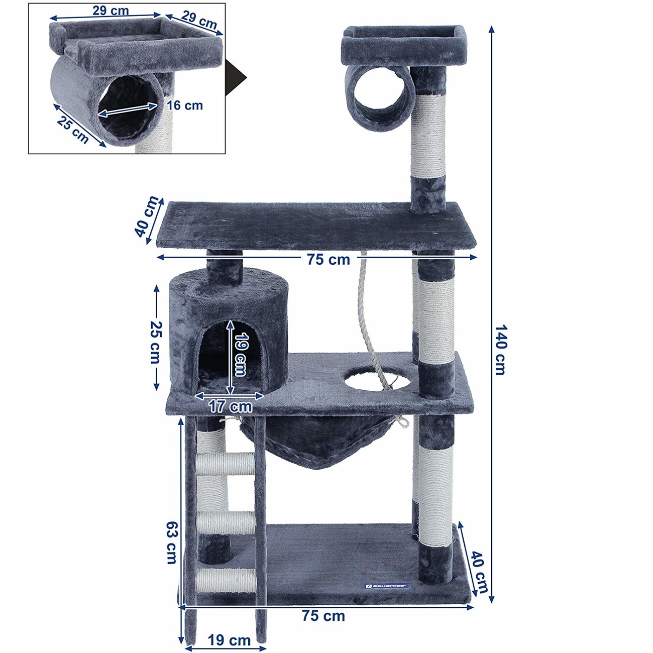FEANDREA Kratzbaum mit Hängematte und Leiter Bild 3
