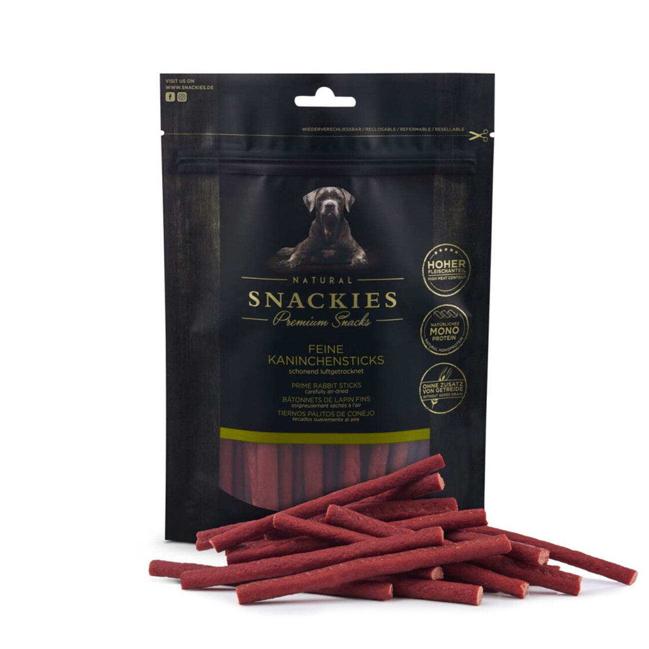 Snackies Hundesnacks: Luftgetrocknete Kaninchensticks – Getreidefrei, fettarm & unwiderstehlich lecker für deinen Hund Bild 1