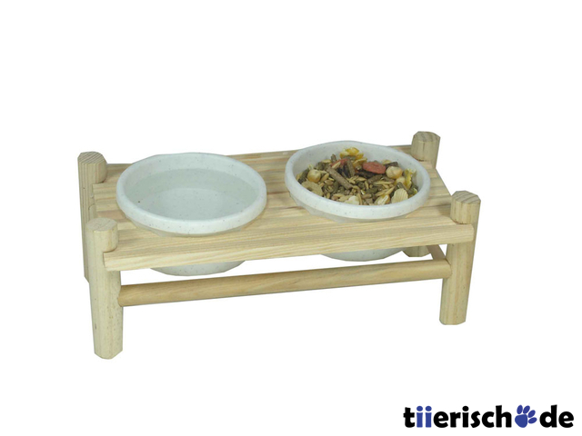 Doppelnapf aus Holz für Nager und Katzen Bild 1