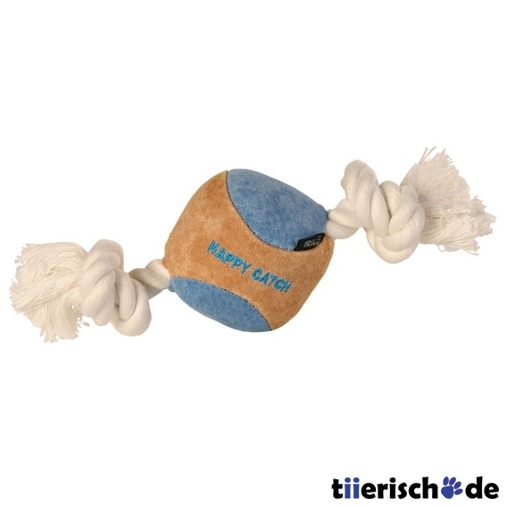 Hundespielzeug Ball mit Tau Veloursleder Bild 1
