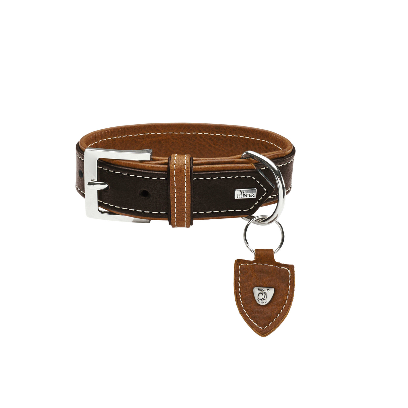 Hunter Halsband Tara Juchtenleder, S: 30-38cm, 35mm breit, dunkelbraun/cognac