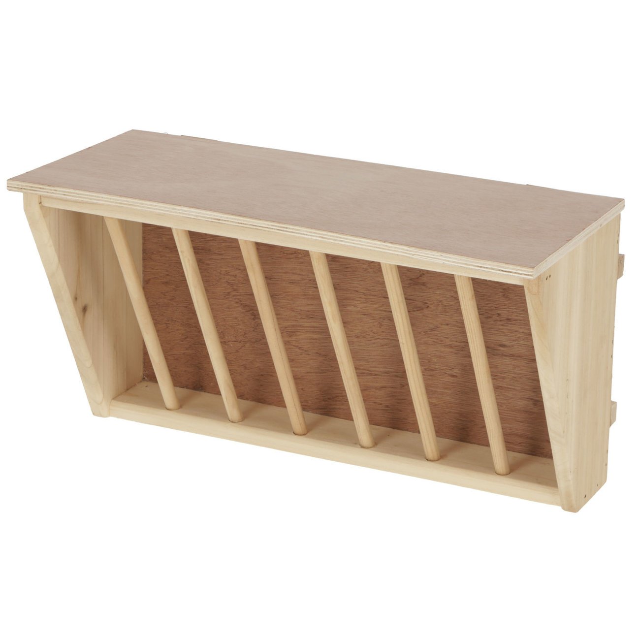 Kaninchen Heuraufe aus Holz mit Sitzbrett Bild 3