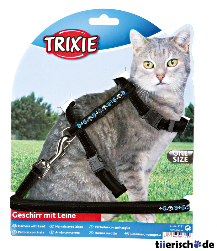 Katzen-Garnitur mit Leine, bestickt, Samt Bild 2