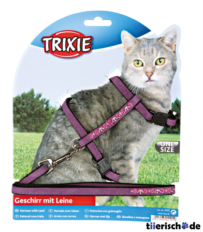 Katzen-Garnitur mit Leine, bestickt, Samt Bild 3