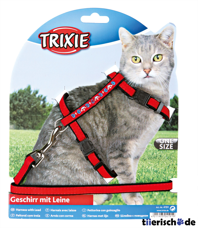 Katzen-Garnitur mit Leine, bestickt, Samt Bild 1