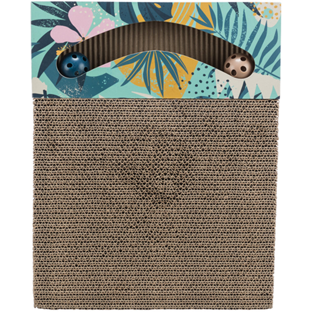 Kratzpappe mit Spielzeug für Katzen Bild 1