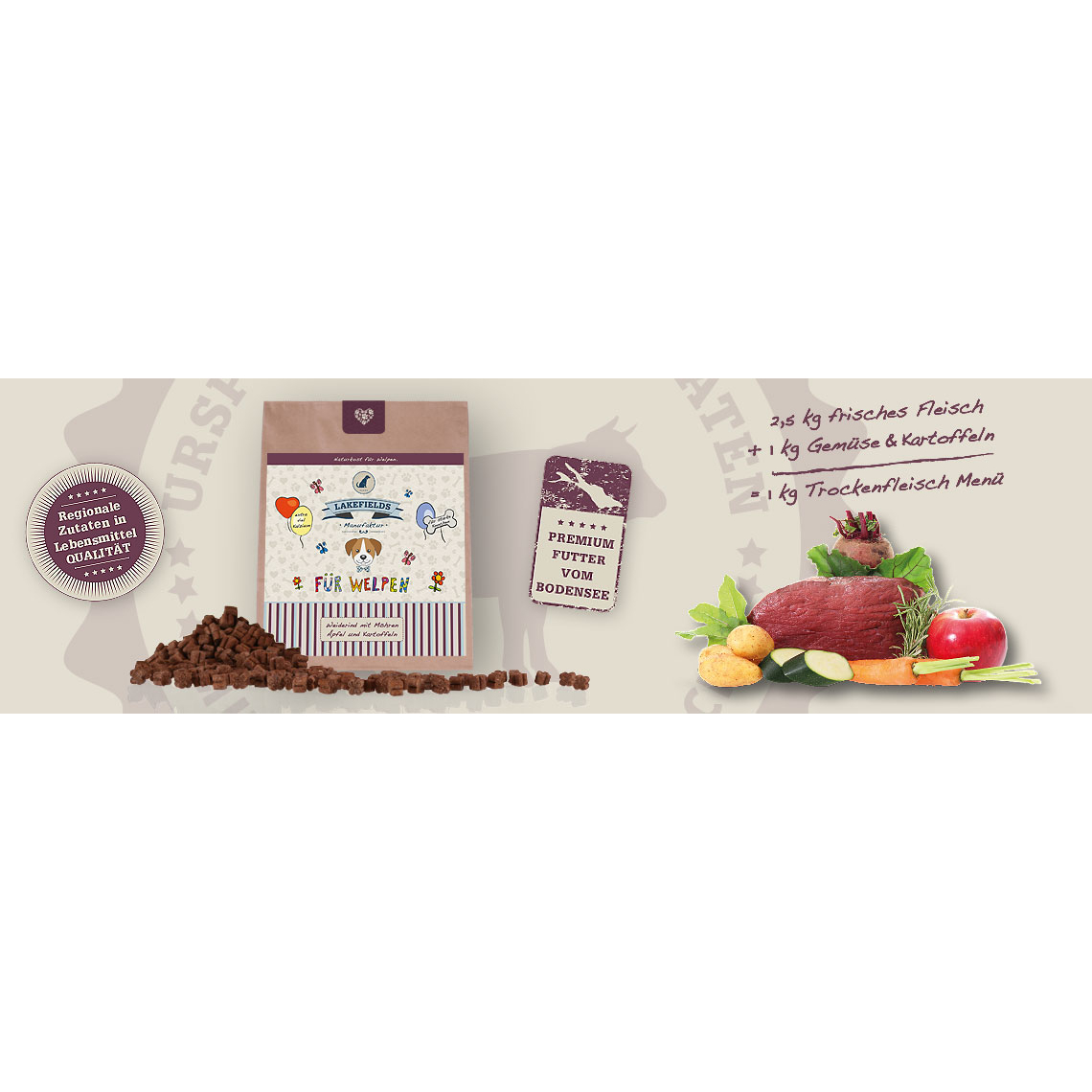 Lakefields Trockenfleisch-Menü Rind für Welpen Bild 2
