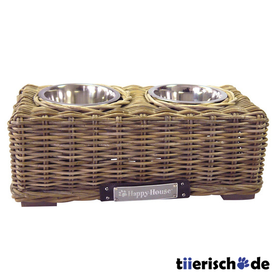 Luxus Rattan Hundebar Doppelnapf Bild 1