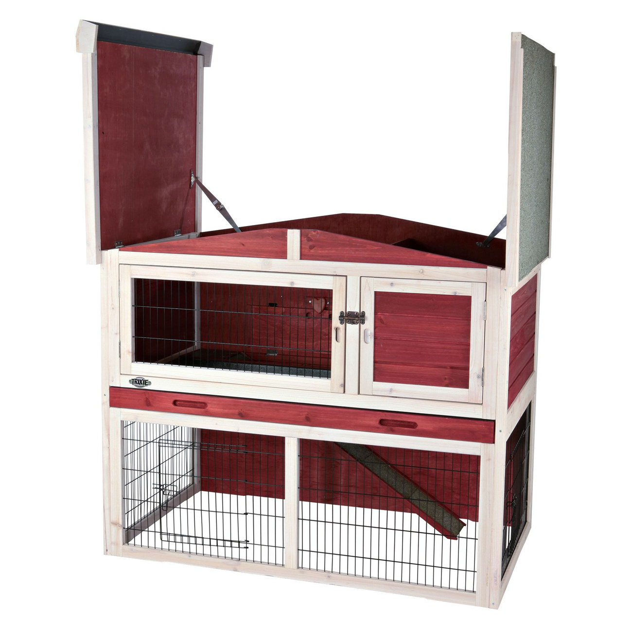 Natura Kaninchenstall mit Freilaufgehege rot-weiß Bild 3