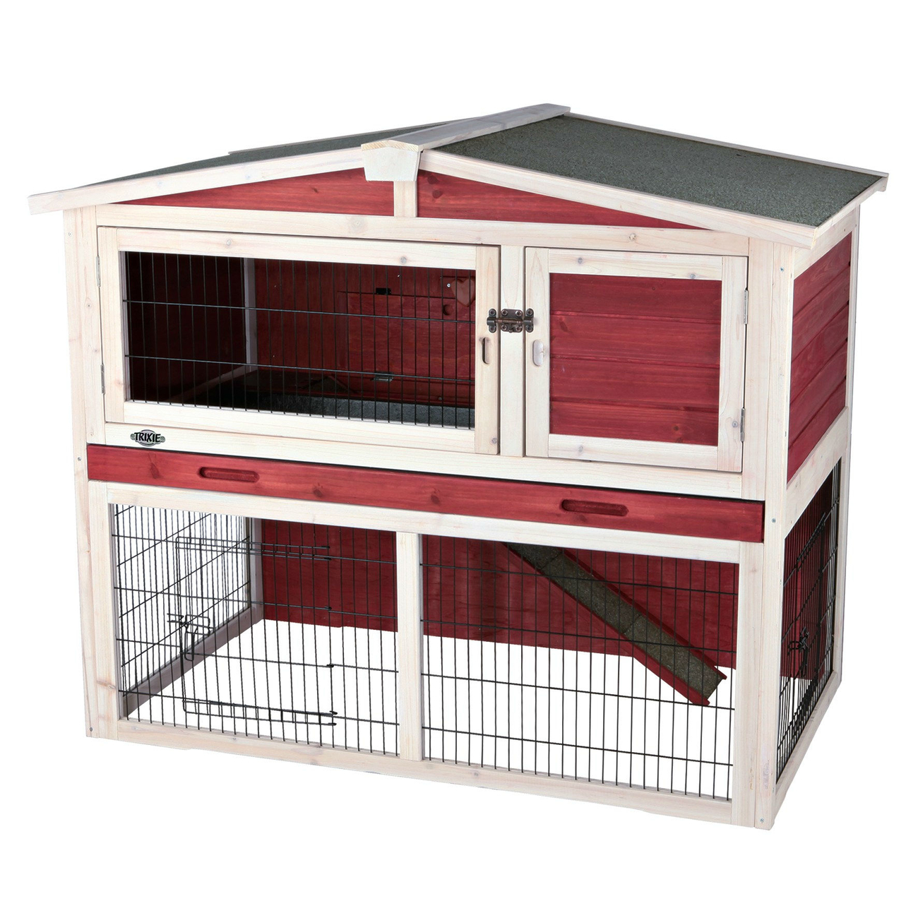 Natura Kaninchenstall mit Freilaufgehege rot-weiß Bild 2