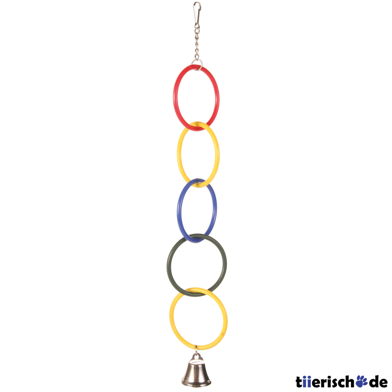 Olympiaringe mit Kette und Glocke für Vogelkäfig Bild 1