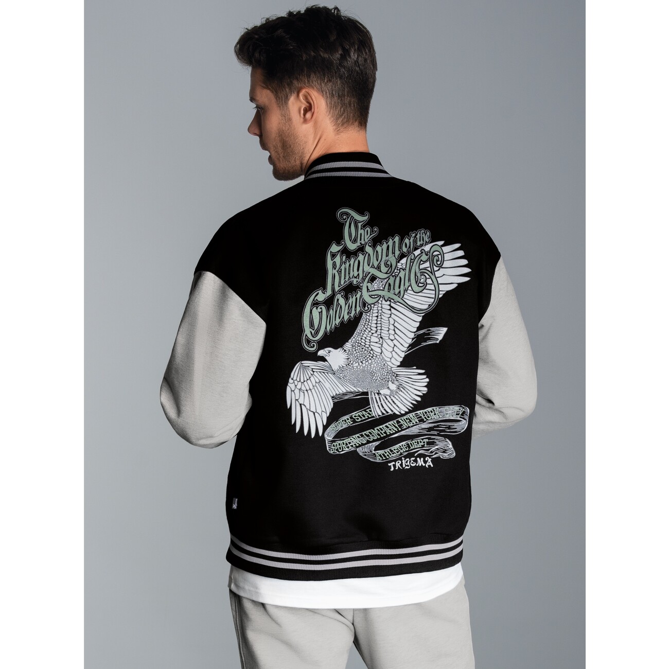 Collegejacke mit großem Adler-Rückenprint Schwarz Bild 7