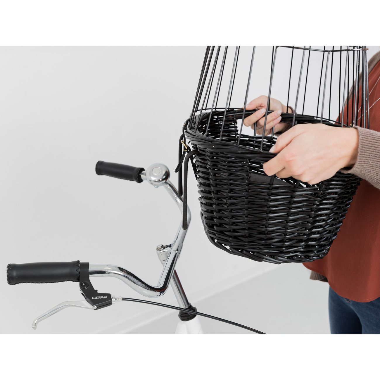 Hundefahrradkorb aus schwarzer Weide mit Gitter Bild 8