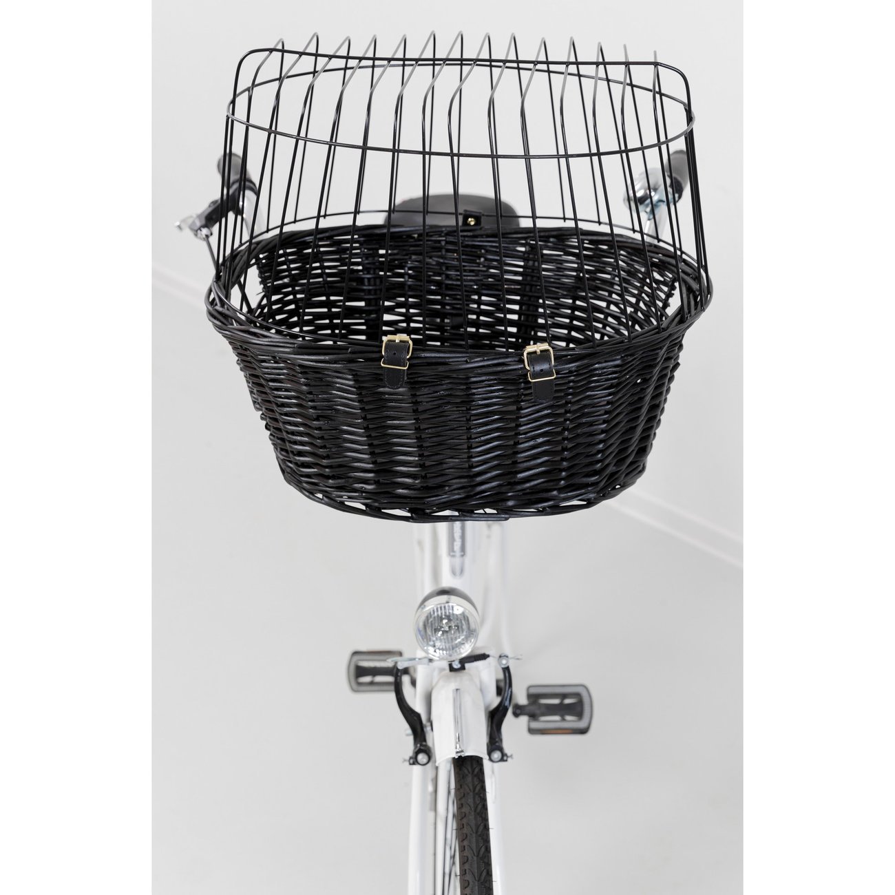 Hundefahrradkorb aus schwarzer Weide mit Gitter Bild 4