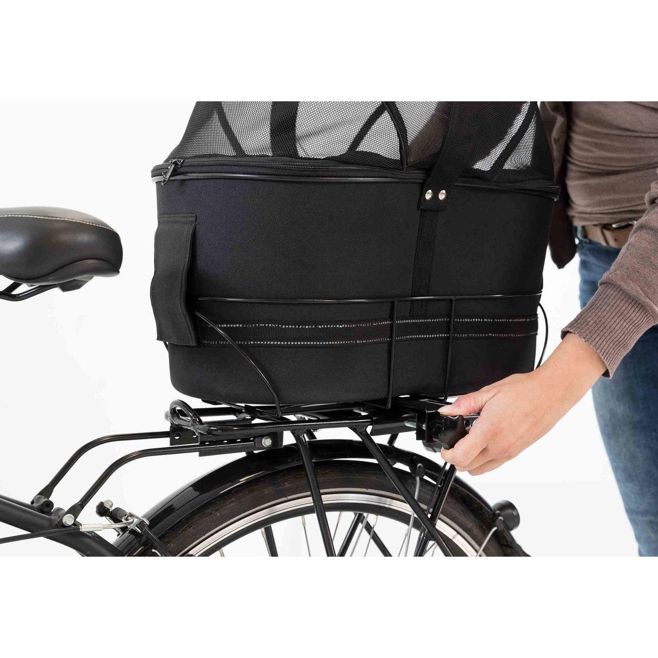 Hundefahrradkorb für Gepäckträger mit Kurzleine Bild 13