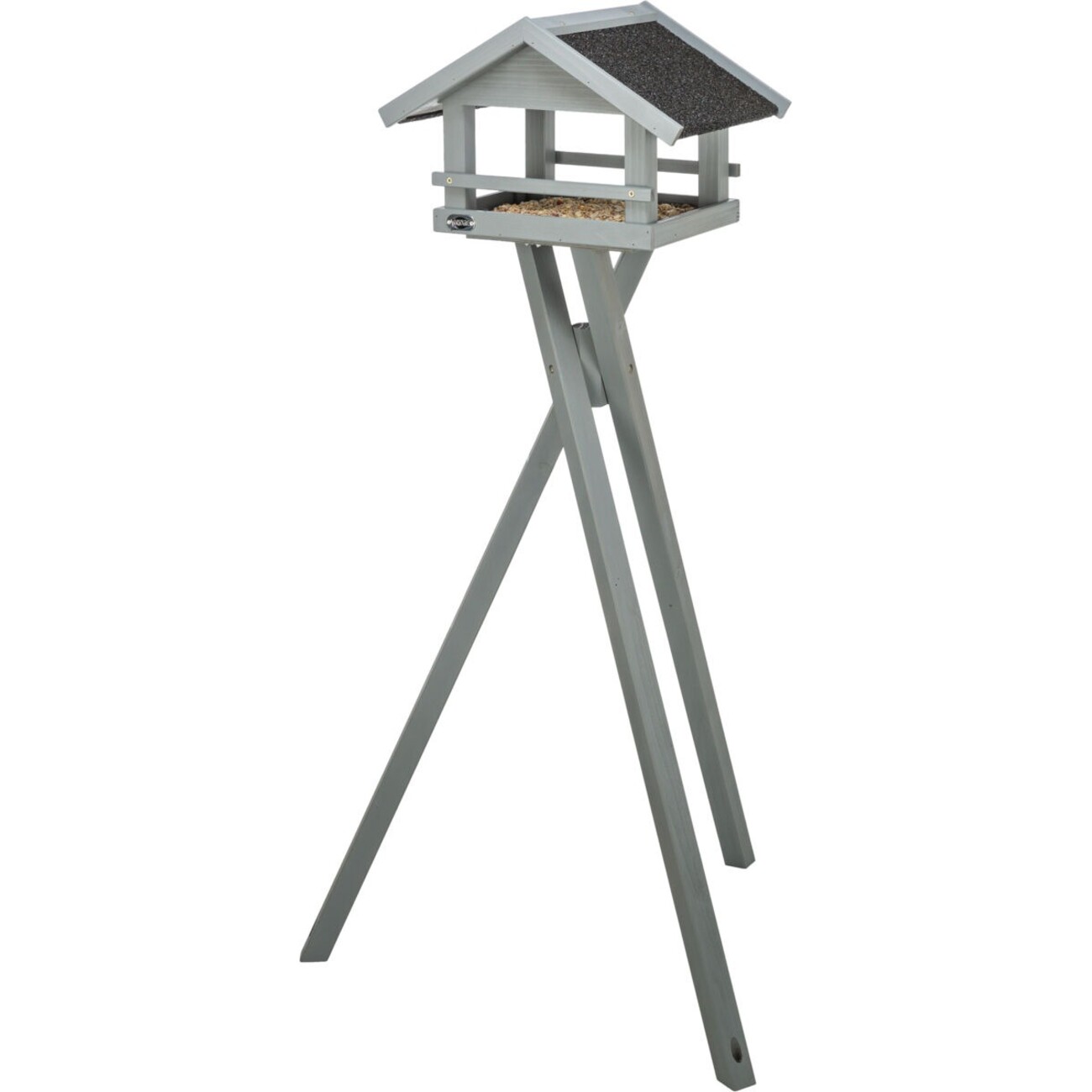 Graues natura Futterhaus mit Dachüberstand und Ständer Bild 1