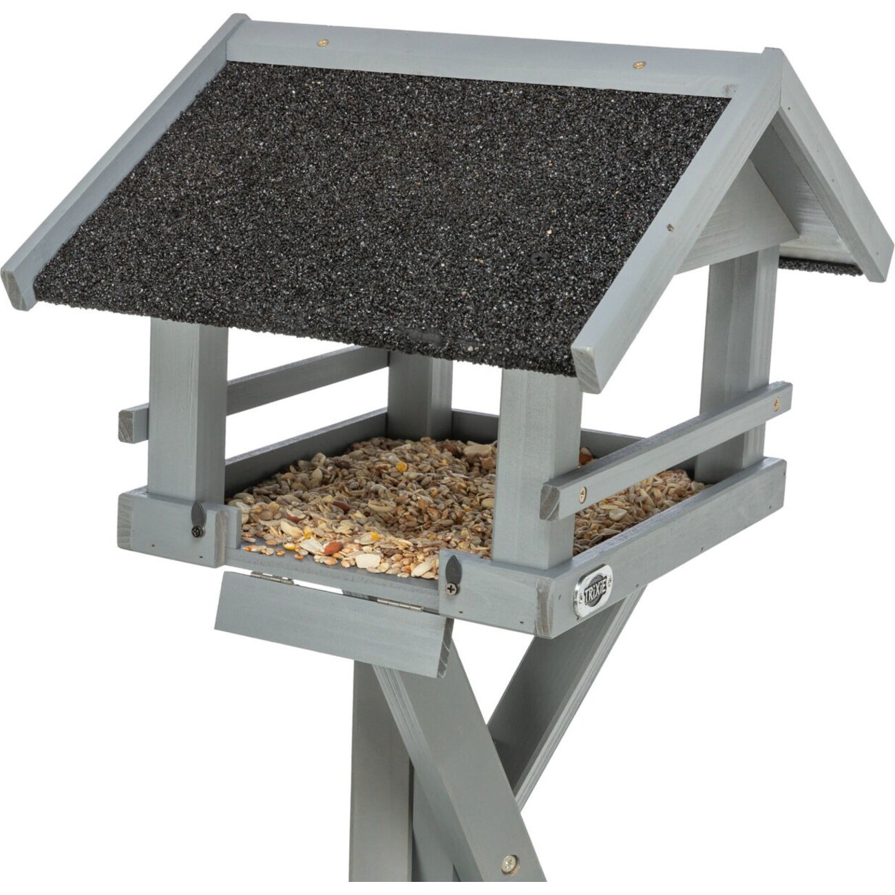 Graues natura Futterhaus mit Dachüberstand und Ständer Bild 2