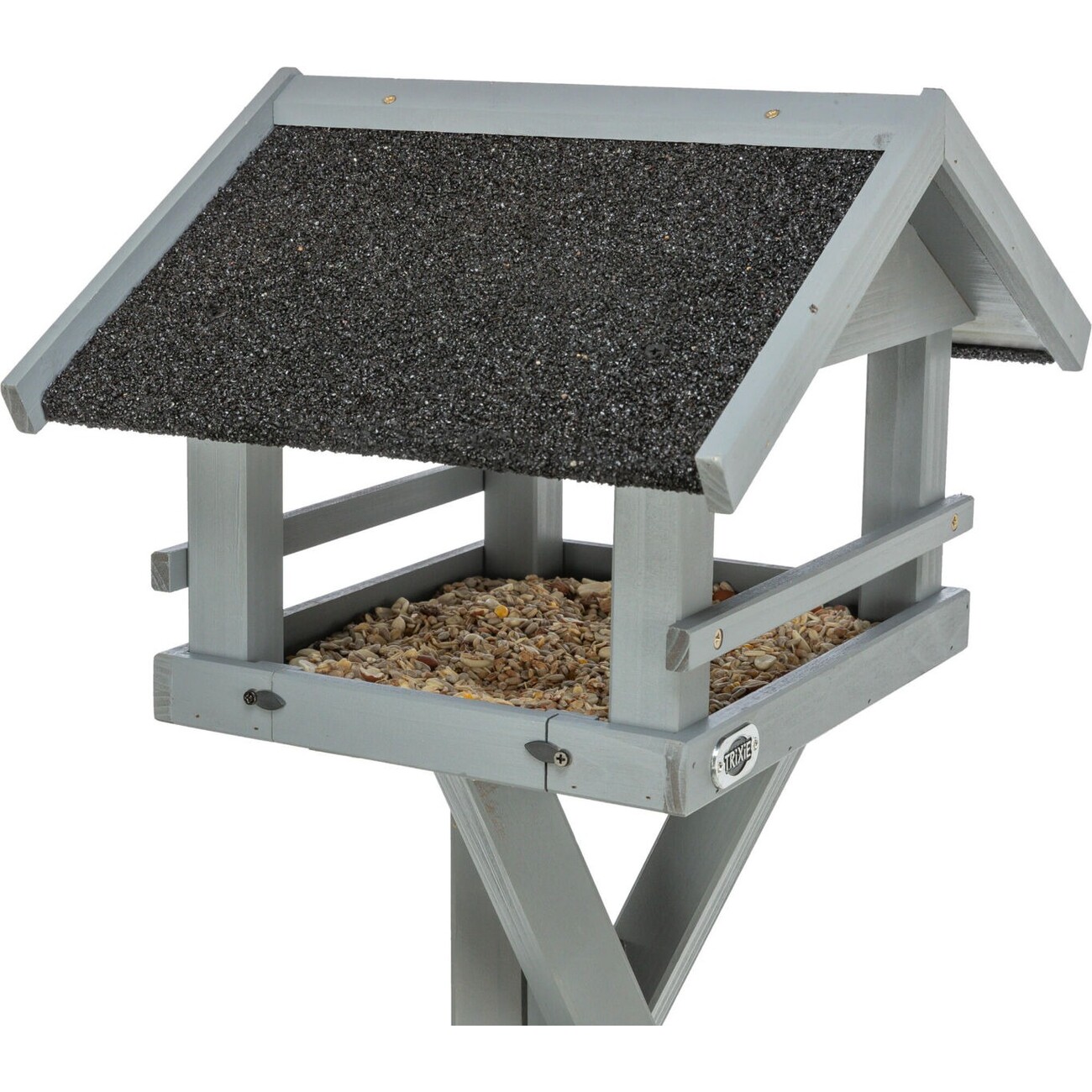 Graues natura Futterhaus mit Dachüberstand und Ständer Bild 6