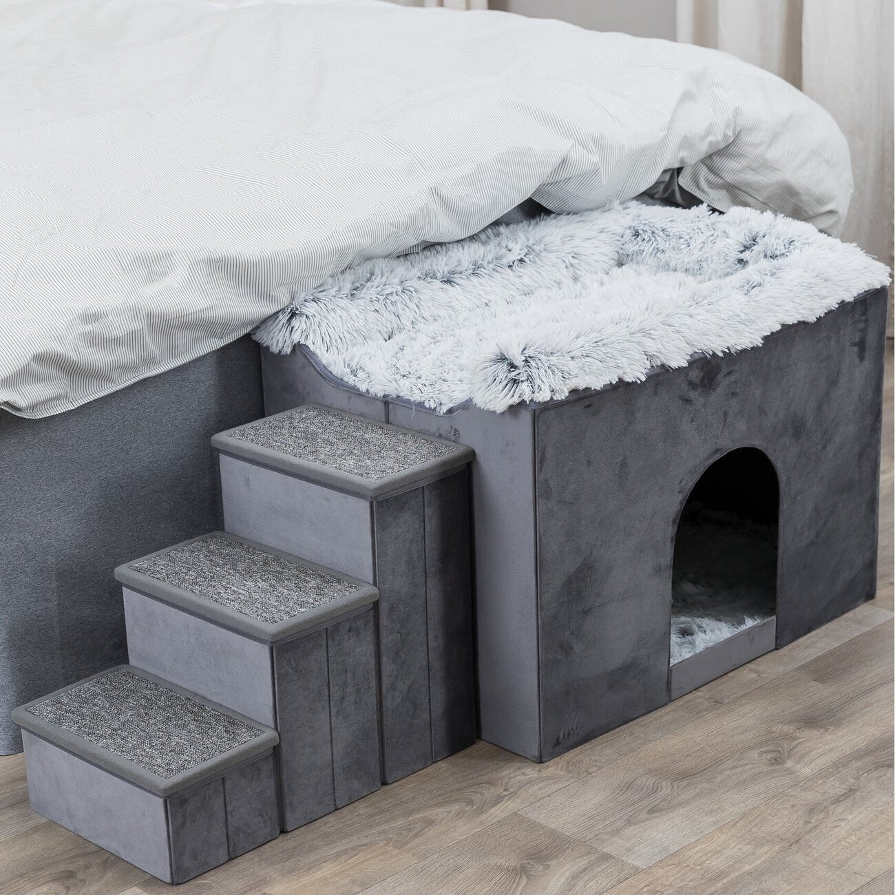 Hunde Beistellbett Harvey mit Treppe und Höhle Bild 10