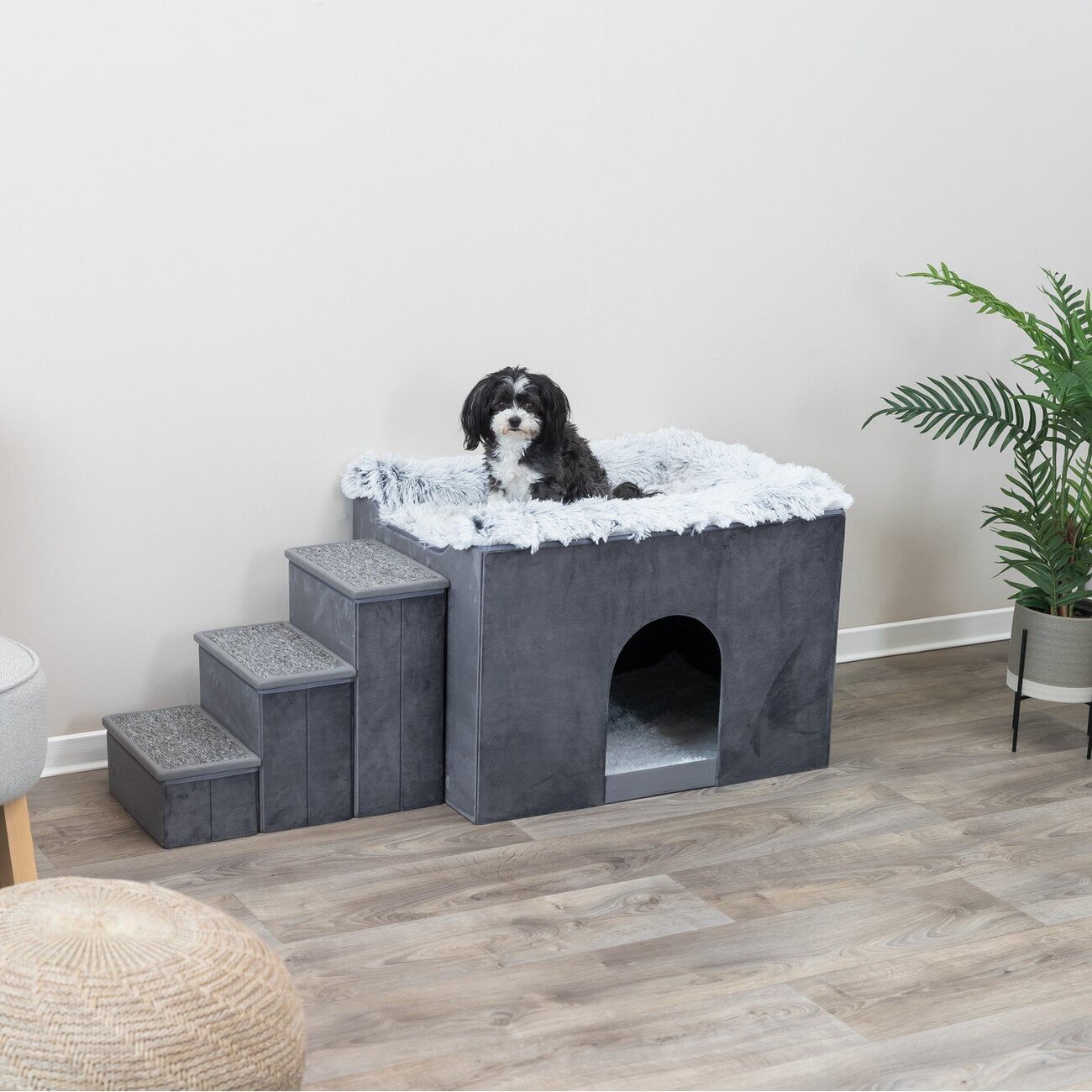 Hunde Beistellbett Harvey mit Treppe und Höhle Bild 11