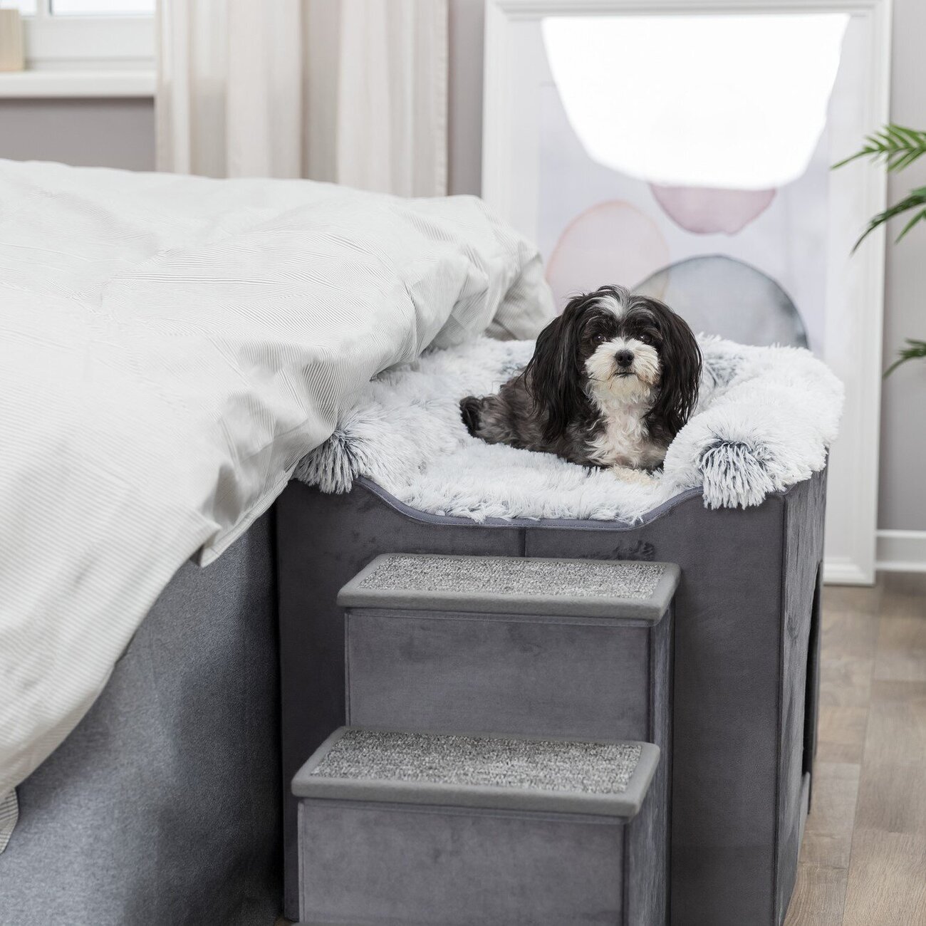 Hunde Beistellbett Harvey mit Treppe und Höhle Bild 4
