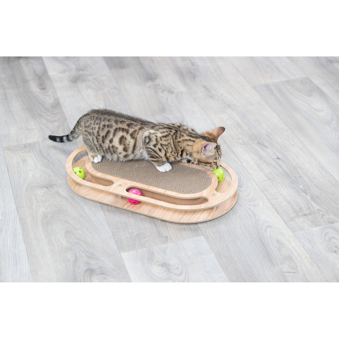 Katzen Rundlauf Kratzpappe mit Holzrahmen Bild 2