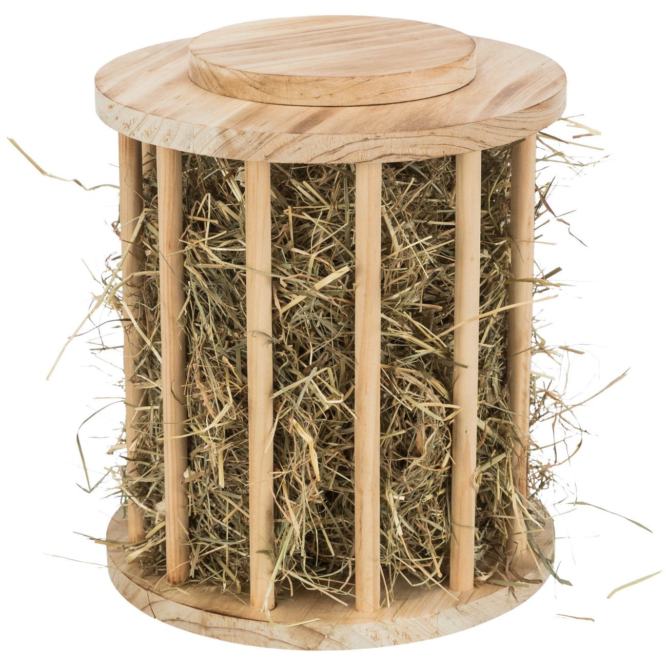 Kleintier Heuraufe rund mit Deckel Holz, geflammt Bild 3