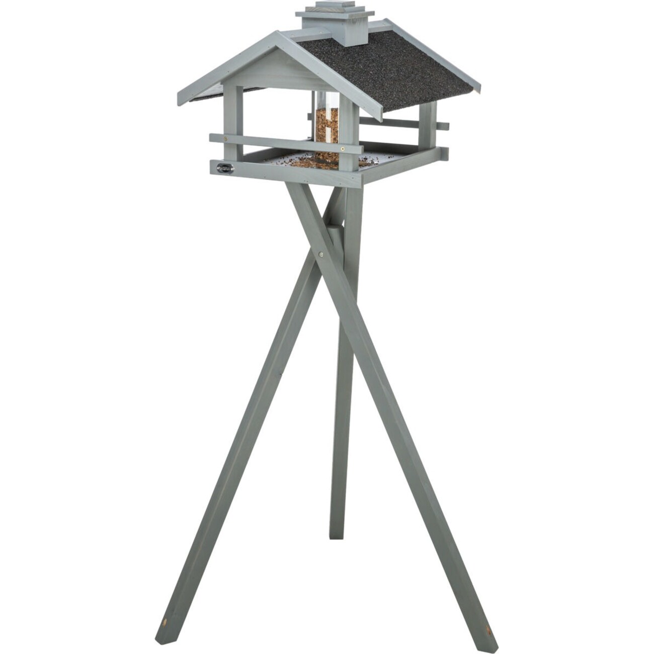 natura Futterhaus grau mit Ständer & Silo, Kiefernholz Bild 1