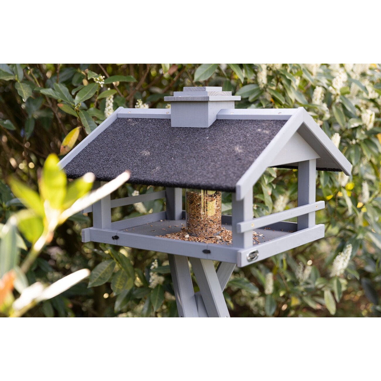 natura Futterhaus grau mit Ständer & Silo, Kiefernholz Bild 2