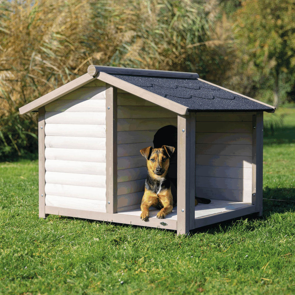 Trixie natura Hundehütte Lodge mit Satteldach grau Bild 2