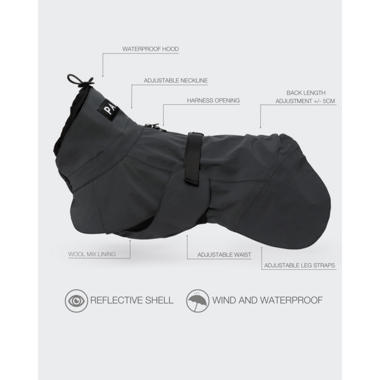 PAIKKA Visibility Raincoat Dark – Hochreflektierender, wasserdichter Hunderegenmantel Bild 6