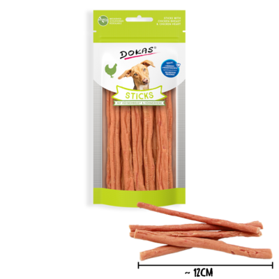 Dokas Dog Sticks mit Hühnerbrust & Hühnerherz 12cm Hundesnack