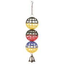 3er Gitterball für Vögel mit Kette und Glocke