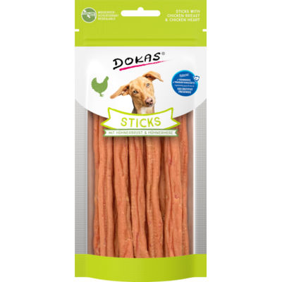 Dokas Dog Sticks mit Hühnerbrust & Hühnerherz 12cm Hundesnack