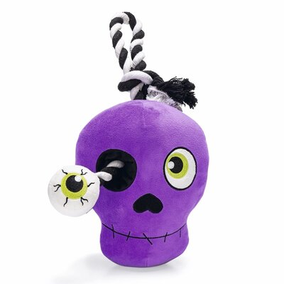 Beeztees 2025 Halloween Hundespielzeug Totenkopf mit Spielseil