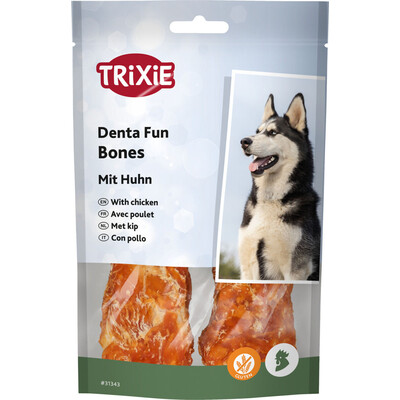 TRIXIE Denta Fun Kauknochen für Hunde mit Huhn