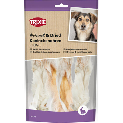 TRIXIE Kaninchenohren mit Fell 100g – Natürlicher Kauspaß für Hunde