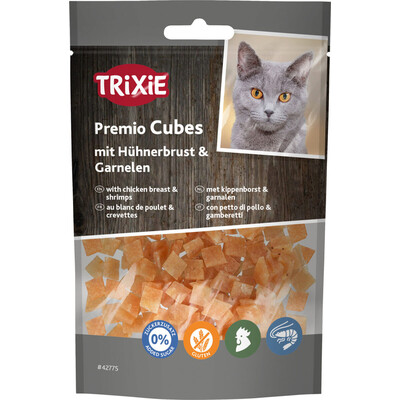 TRIXIE Premio Cubes mit Hühnerbrust & Garnelen, Katzensnack