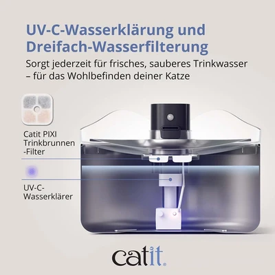 Catit PIXI UV-C Edelstahl-Trinkbrunnen für Katzen – Kabellos & 5L XXL