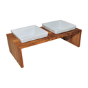 Futterstation Meshidai True Doppelnapf XS: 2 x 0,2 ltr., teak