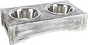 Hundenapf doppelt mit Vintage Holzständer 2 × 0,75 l/ø 15 cm, 42 × 10 × 22 cm, weiß