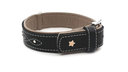 Sternfalbe Lederhalsband für Hunde Gr. 40: 28,5-34,5 cm Breite: 30 mm - schwarz-grau